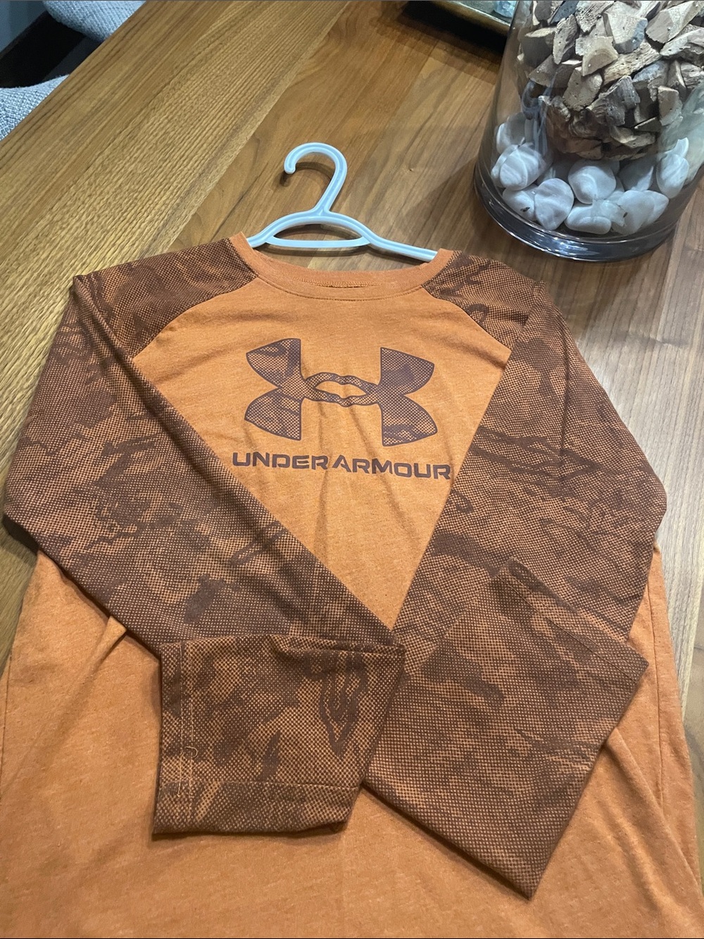 Under Armour Orange Long-Sleeve Active Tee with Dark Patterned Sleeves